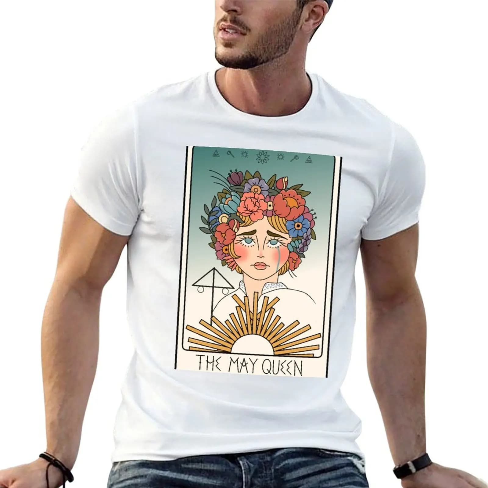 T-shirt con stampa Tarocchi May Queen, T-shirt anime oversize, T-shirt uomo semplice