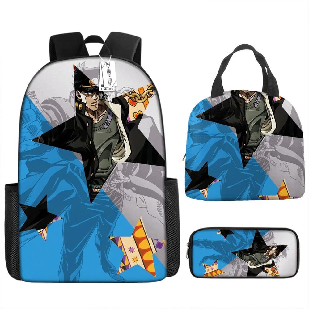 Zaino Scolastico 3D JoJo Wonderful Adventure alla Moda, Set 3 Pezzi: Zaino per Laptop, Borsa Pranzo e Astuccio