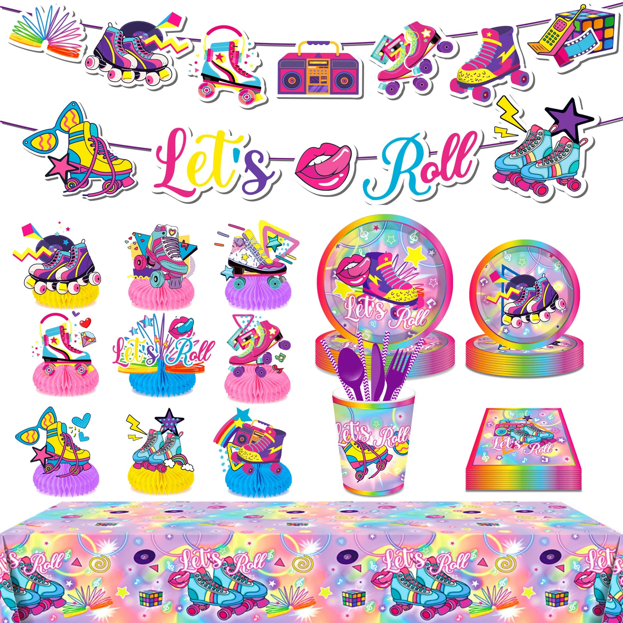 Set di stoviglie usa e getta per feste di pattinaggio a rotelle per bambini Pattini da ghiaccio Gioco sportivo Compleanno Tovaglia da campeggio Decorazioni per baby shower
