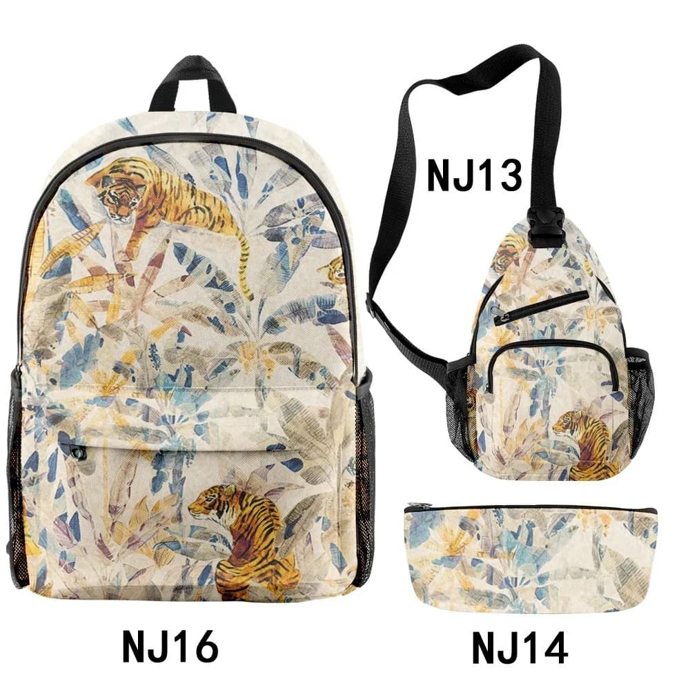 Cartoon Youthful Funny Creative Maple Leaf 3pcs/Set Backpack 3D Print Bookbag Laptop Daypack Backpacks Chest Bags Pencil Case