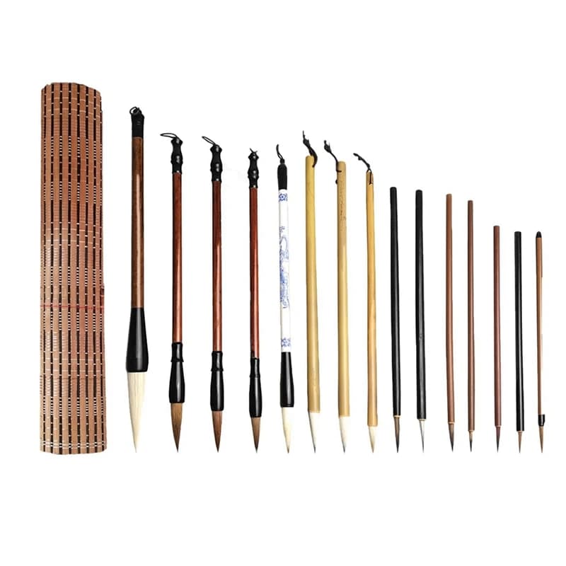 Chinese Calligraphy Brushes Kit 15Pcs Chinese Writing Brushes Set Kit With Bamboo Pen Holder Japanese Painting Ink Brushes