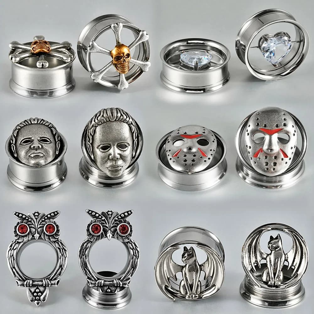 1PC Stainless Steel Mask/Skull Ear Plugs Expanders Internal Threaded Ear Gauges Earring Gauges Stretchers Body Piercing Jewelry