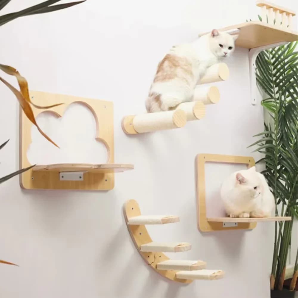 Albero per gatti Struttura da arrampicata per animali domestici Nido per gatti a parete Sisal Tiragraffi per gatti Nuvole Piattaforma per saltare Legno ecologico