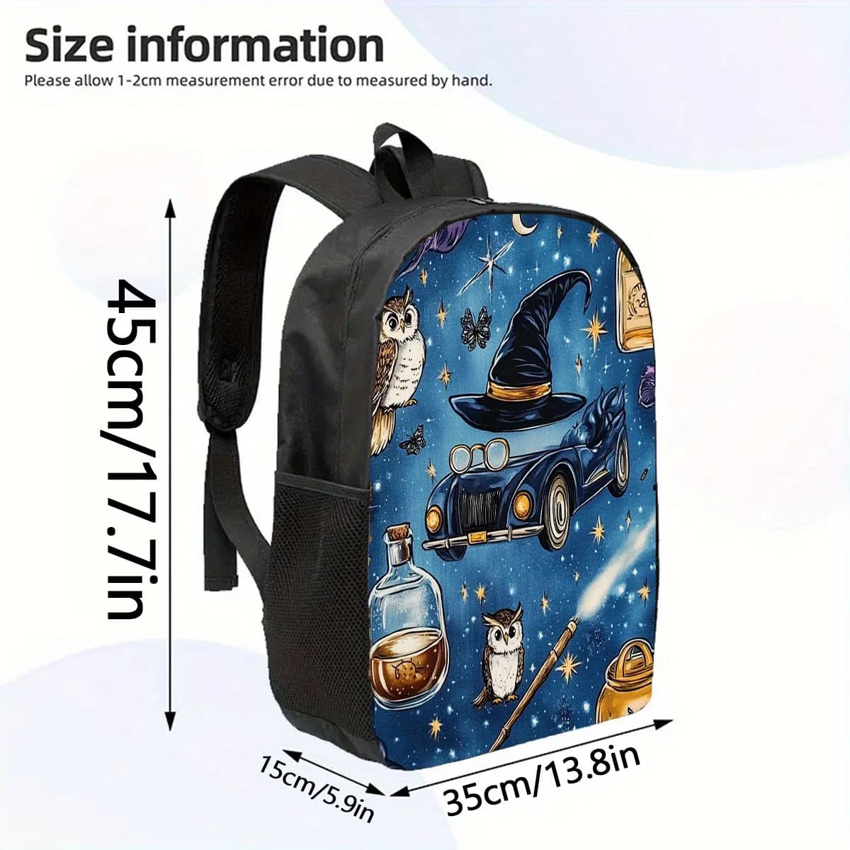 1 Magic Night backpack - 17 inches, large capacity, durable and lightweight, with adjustable shoulder straps, vibrant comic design