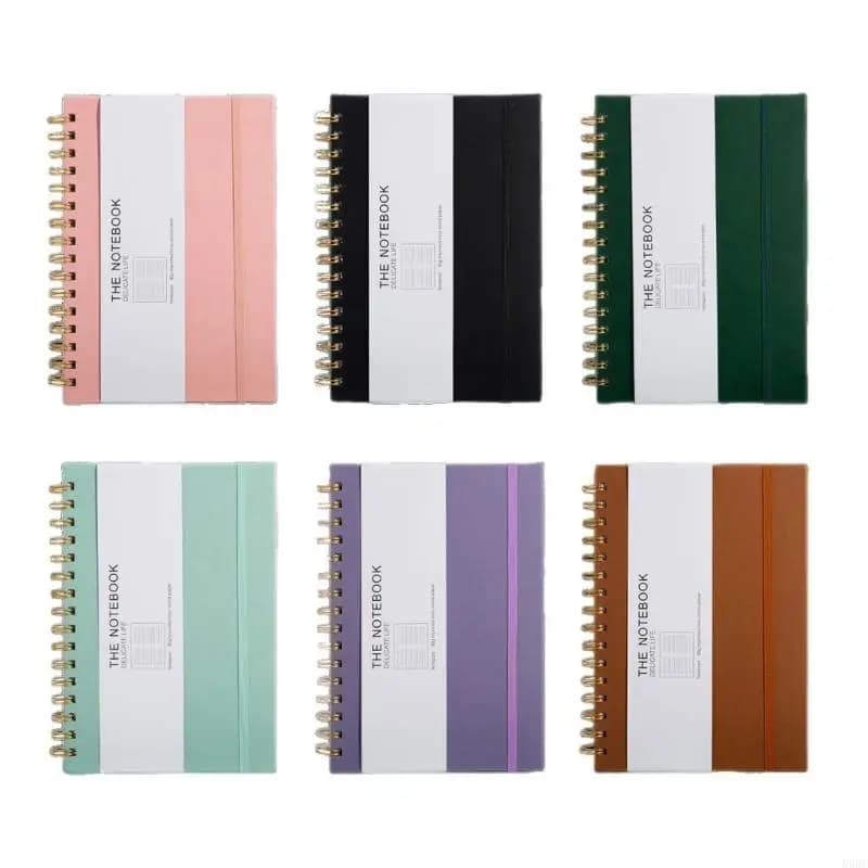 Twin Coil Binding PU Leather Notebook Journal with Elastic Strap Closure 200 Pages Lined For Daily Writing Note Taking 896C