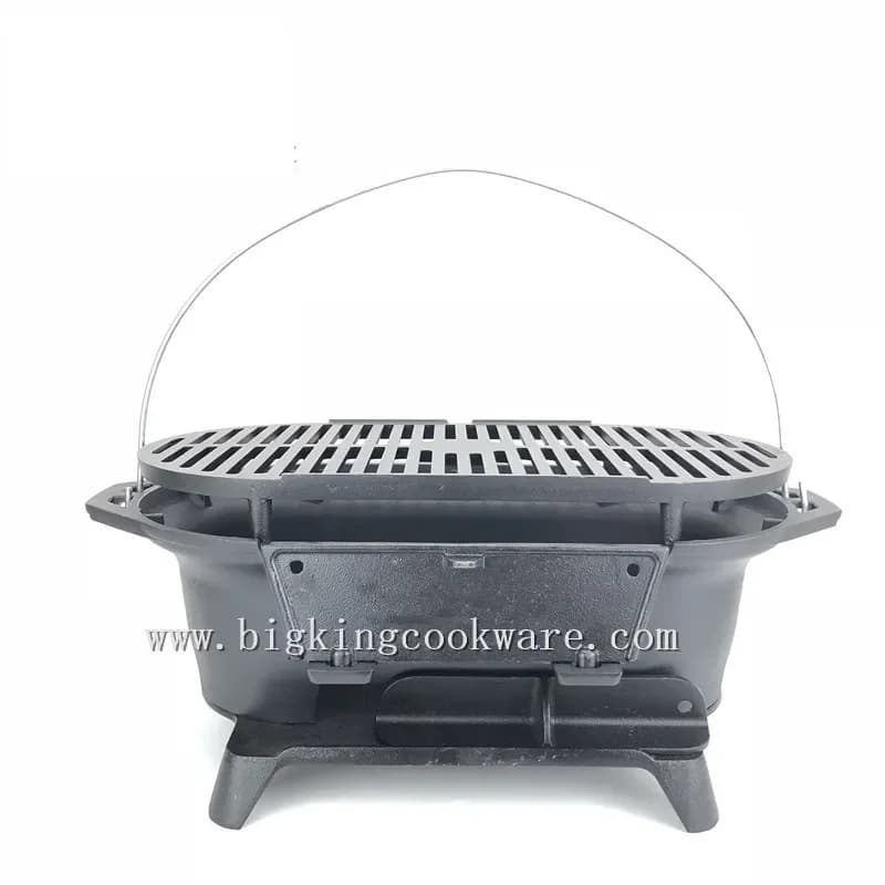 Cast Iron Grill Pan for Camping Outdoor BBQ Non Stick Skewer Mesh Plate Charcoal Fire Cooking Tool Portable Barbecue Grid