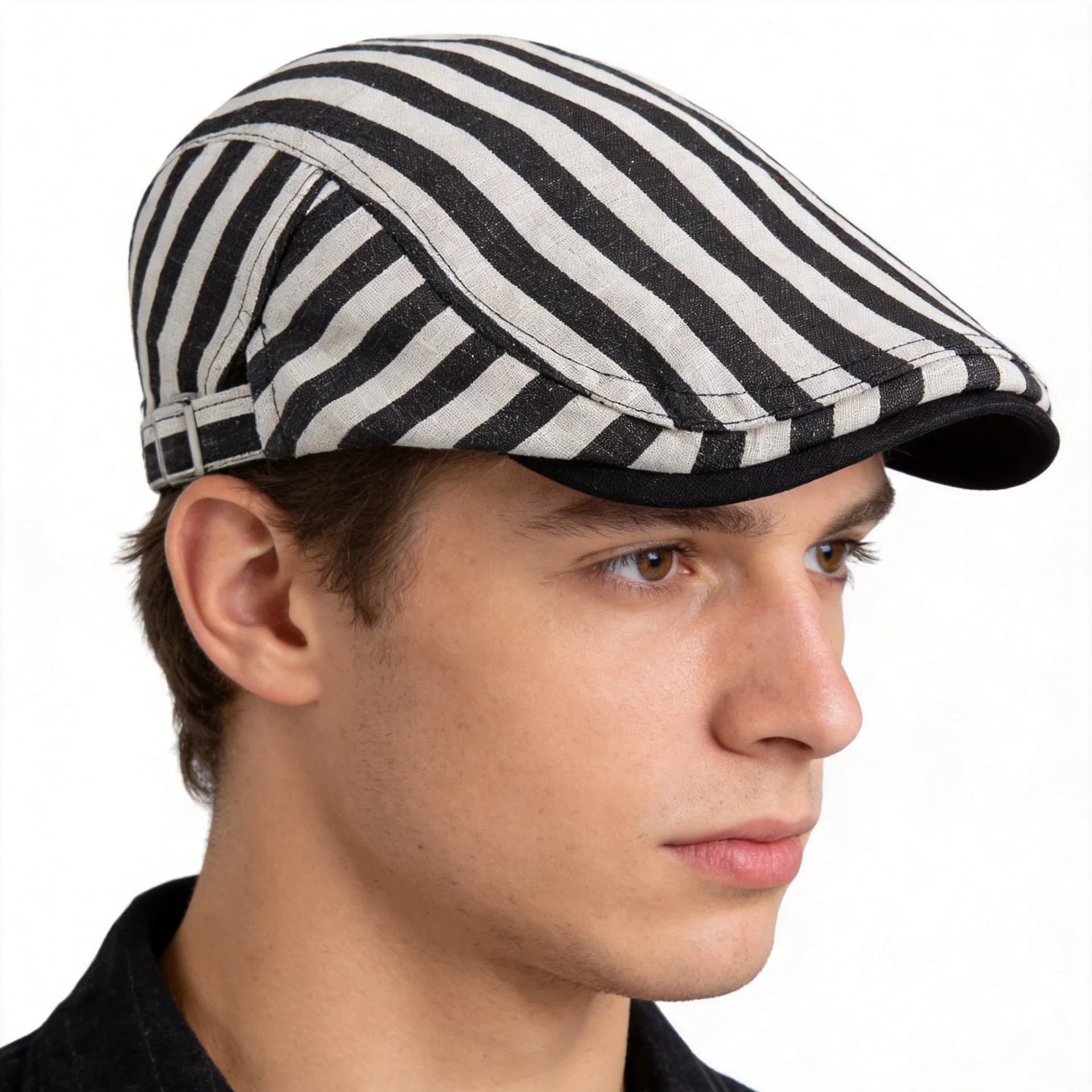 Cappello Newsboy Vintage a Righe, Traspirante in Cotone, Regolabile Unisex, Berretto da Camionista alla Moda