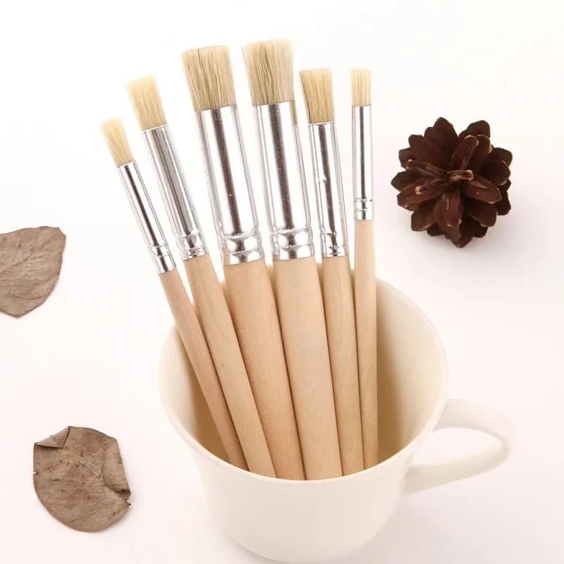 Set di 6 Pennelli per Pittura a Olio Piggy Mane con Testa Rotonda, Manico in Legno, Setole Dure, Pennello Professionale per Arte e Pulizia
