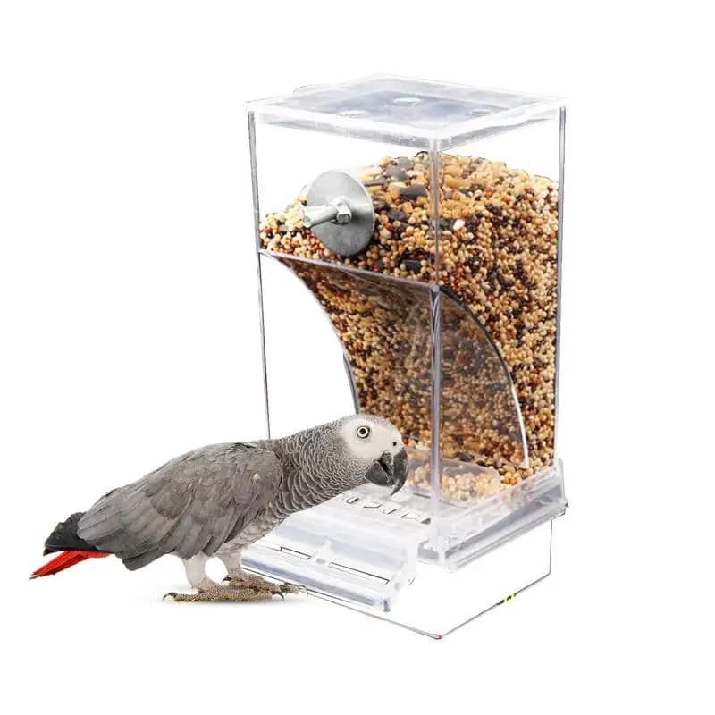 Mangiatoia automatica per pappagalli abbeveratoio senza mangiatoie per uccelli disordinati accessori per gabbie per contenitori per alimenti per semi acrilici per parrocchetti di piccole e medie dimensioni