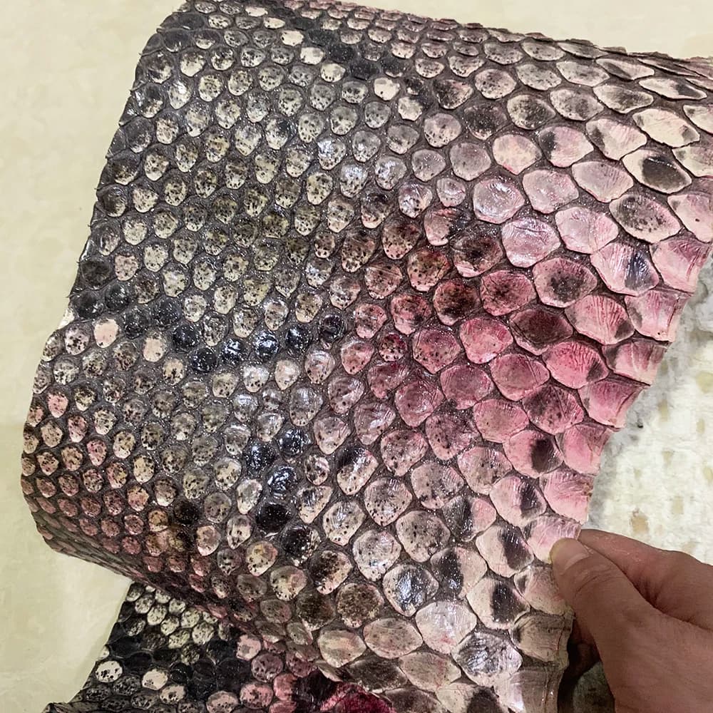 Red sprinkle gold scales python pattern, DIY belt, handmade leather bag making leather