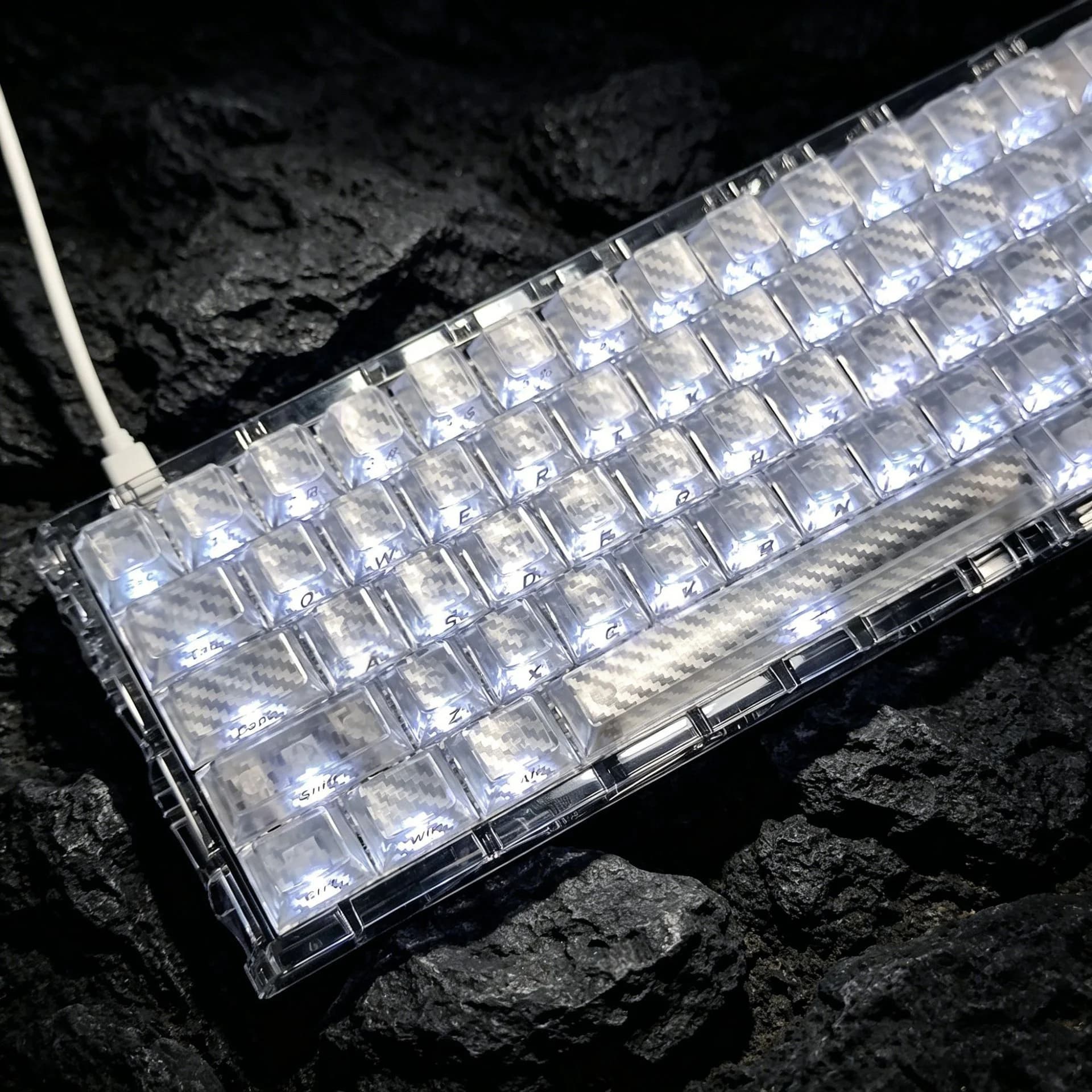 Keycaps in PC Trasparente Bianco con Motivo Intrecciato, 119 Tasti Double Shot Profilo Cherry per Switch Gateron MX, Tastiera Meccanica