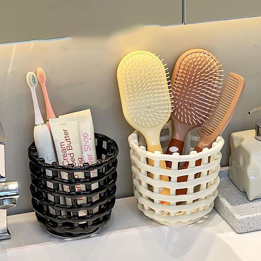 Cartuccia portaoggetti per pennelli per trucco, cassettiera da tavolo, pettine, pennello per ombretto, scatola per secchiello per matite per sopracciglia.