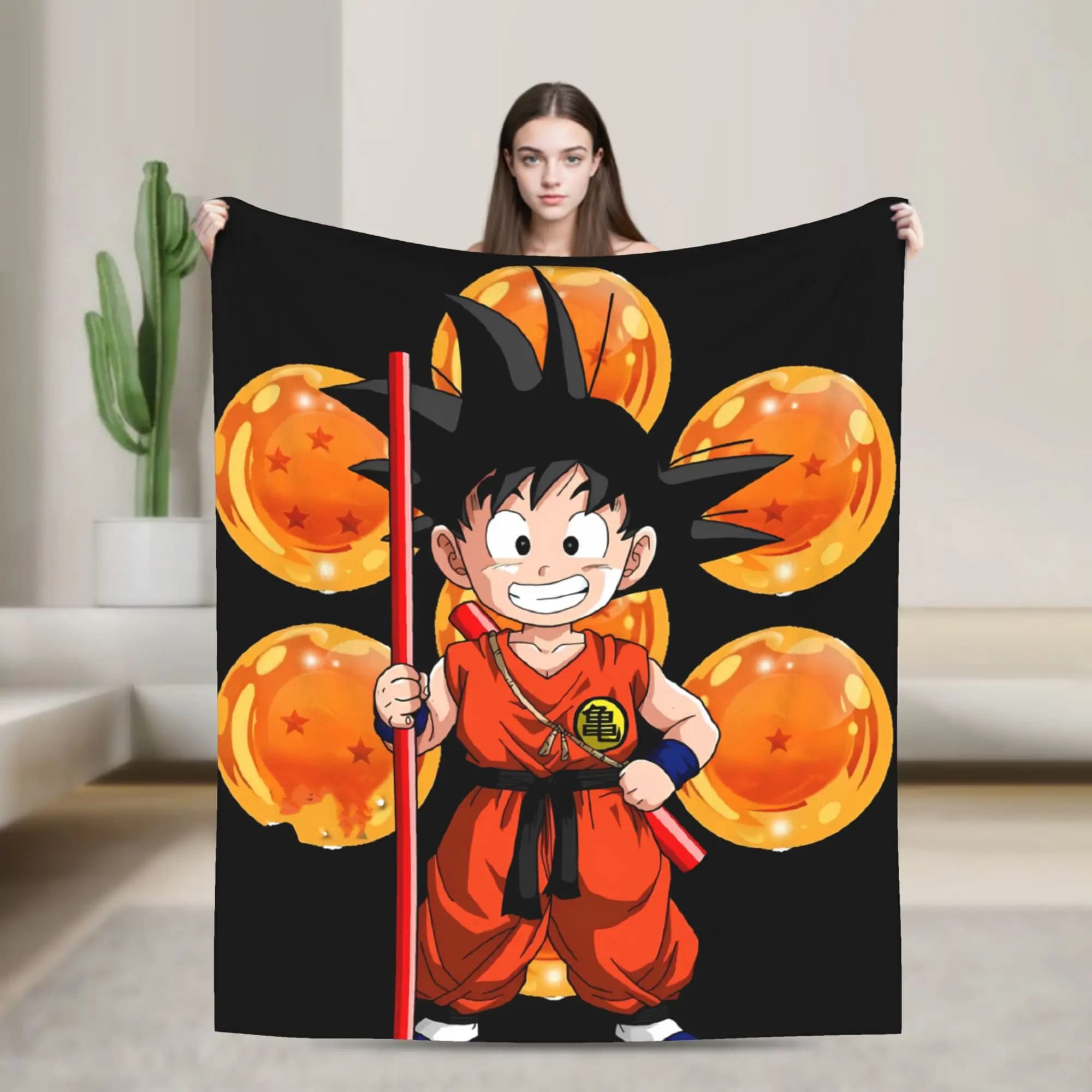 Floral Goku Pattern Dragon Ball Soft Warm Blanket Travel Plush Throw Blanket Funny Bedroom Flannel Bedspread Sofa Bed Cover