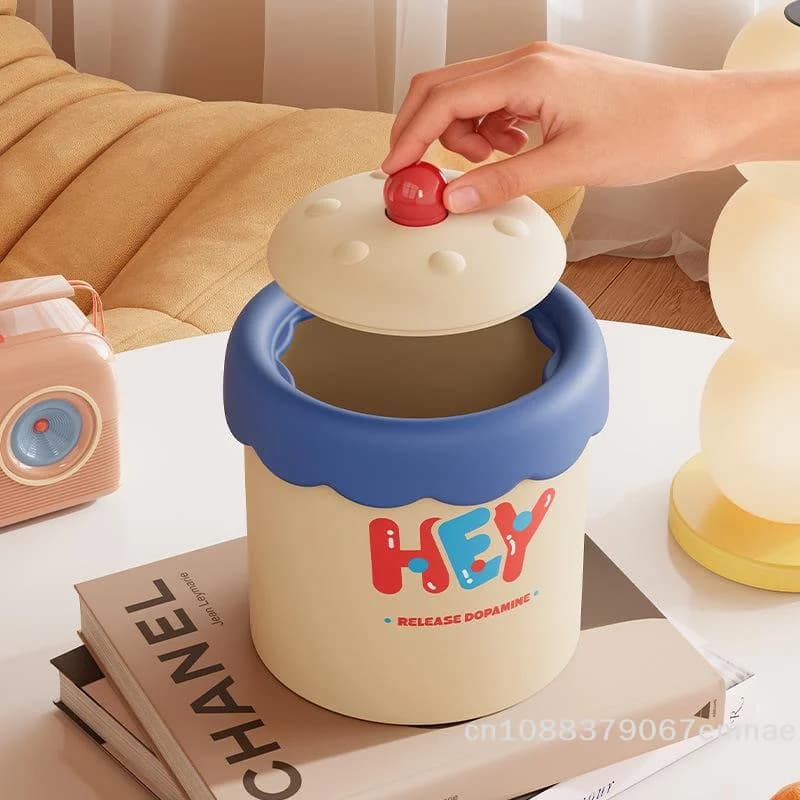 Cestino da scrivania piccolo e carino con coperchio, contenitore portaoggetti per casa, ufficio, camera da letto, piccolo cestino per rifiuti [ZYAS]【xxx】[ZYS]