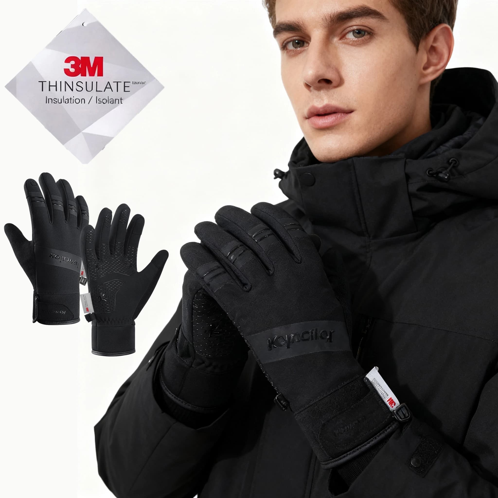 3M Gloves Black Waterproof Winter Warm Cycling Outdoor Sports Running Riding Motorcycle Ski Touch Screen Snowboard Gloves Men