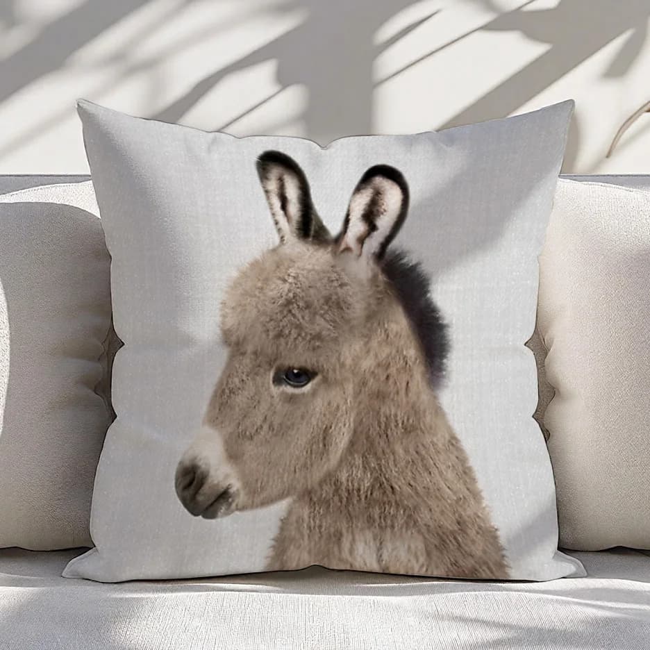 Cute Baby Donkey Face Pillowcase Cushion Cover Pet Animal Print Decor Boho Farmhouse Style 45x45cm Home Gift