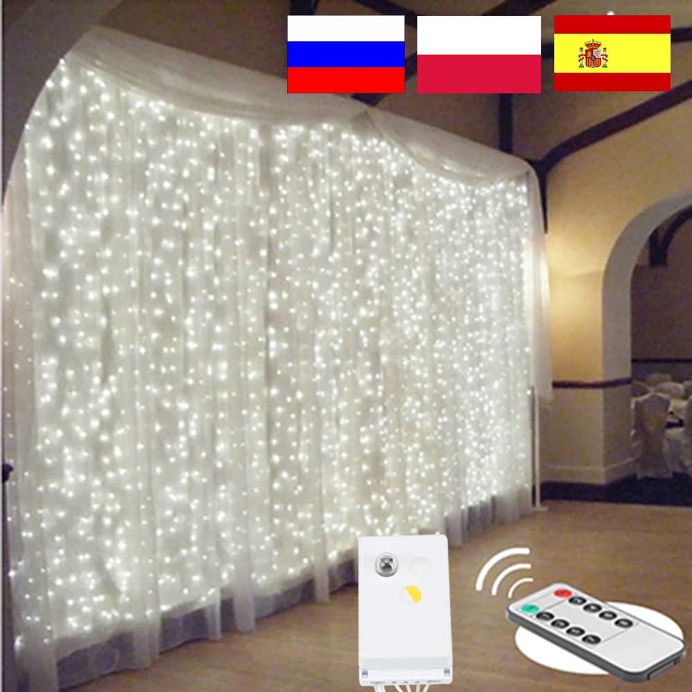 Luci a corda per tende a LED Ghirlanda di lucine natalizie per la casa di Capodanno, patio, feste, matrimoni, decorazioni per esterni