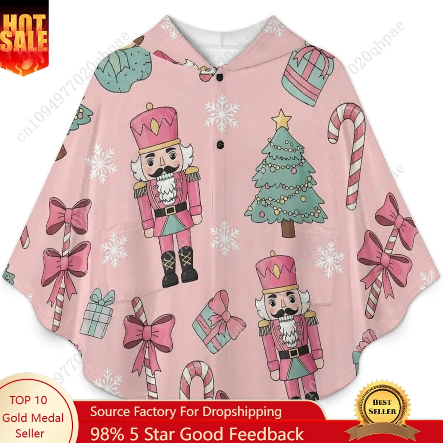 Comodo maglione coperta in flanella, felpa con cappuccio oversize natalizia schiaccianoci con tasche per bambini e adolescenti