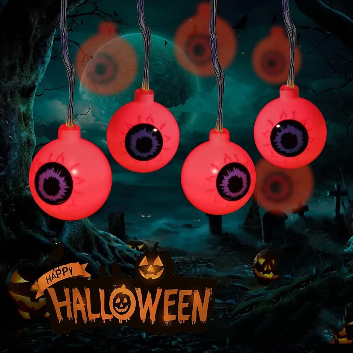 1pc 3 m20 LED Thriller Halloween Eyeball String Light Atmosphere lampada decorativa a batteria perfetta per la decorazione della camera da letto di casa
