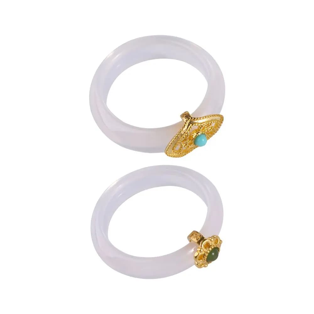 Anello da donna in calcedonio con intarsi in finta giada, design di nicchia, stile cinese, a forma di fiore, regalo di Natale