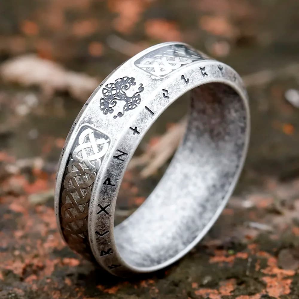 Anello vichingo in acciaio inossidabile dal design speciale Anello con rune albero della vita per uomo Gioielli vintage con runa con nodo celtico vintage