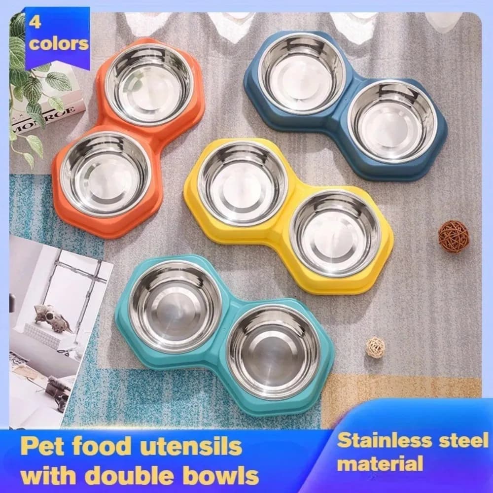 Ciotola Doppia per Animali Domestici con Base Antiscivolo in PP e Acciaio Inossidabile, Facile da Pulire, per Cibo e Acqua, per Cani e Gatti