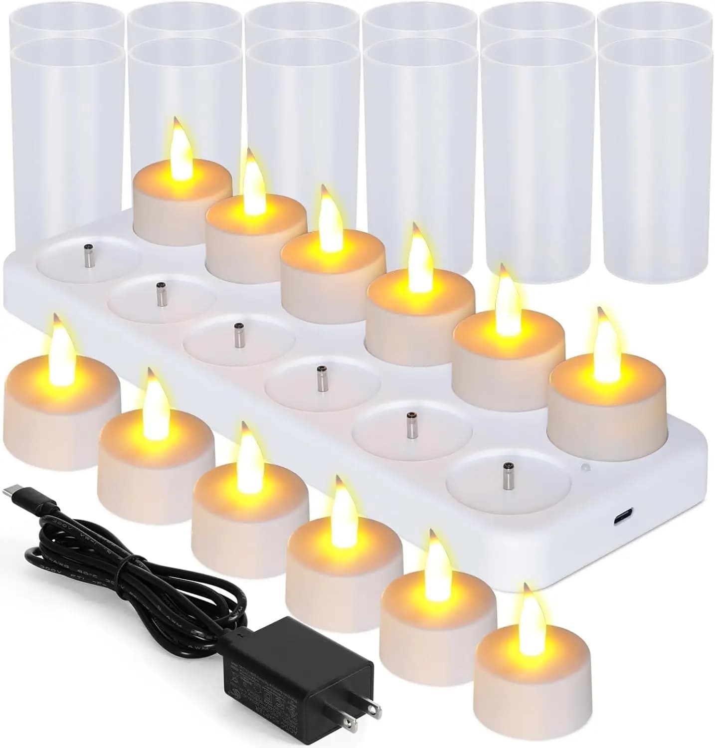 Flameless Rechargeable Candles with Trembling Effect and White Base, Set of 12 Pieces for Party and Wedding Decorations
