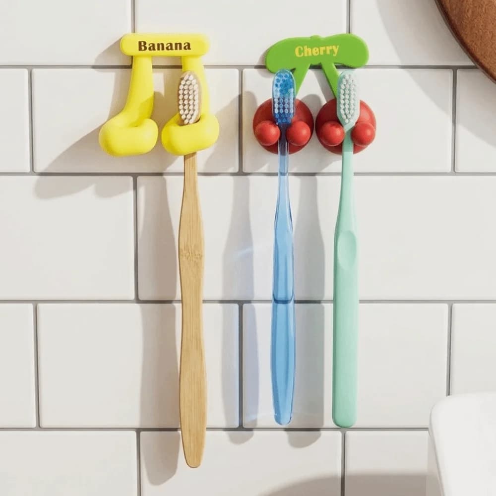 Portaspazzolino Autoadesivo a Forma di Frutta, Impermeabile, Salvaspazio, in Silicone, Decorativo, Senza Foratura