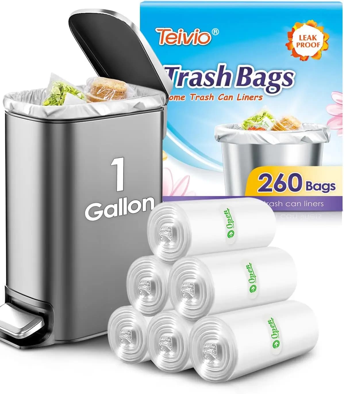 Sacchetti per Rifiuti Trasparenti Resistenti da 1 Gallone, 260 Pezzi, Mini Sacchetti per Cestini per Casa, Ufficio, Cucina, Auto, Camera da Letto