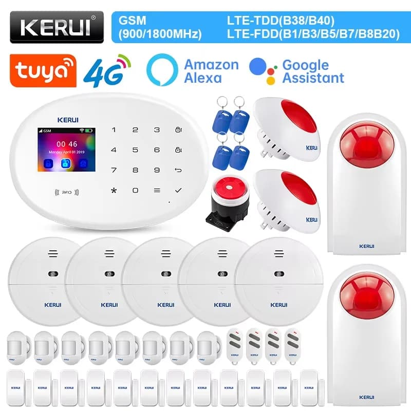 KERUI W204 Sistema di Allarme di Sicurezza 4G WIFI GSM Allarme Tuya Supporto Intelligente Alexa Sensore di Movimento Sirena Carta RFID Funzione di Disarma