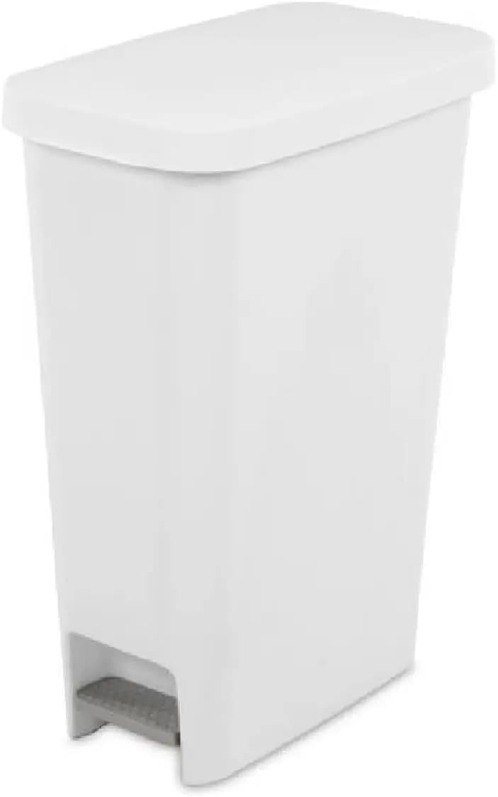 Cestino per rifiuti sottile da 11 galloni, bianco, plastica resistente per cucina e bagno