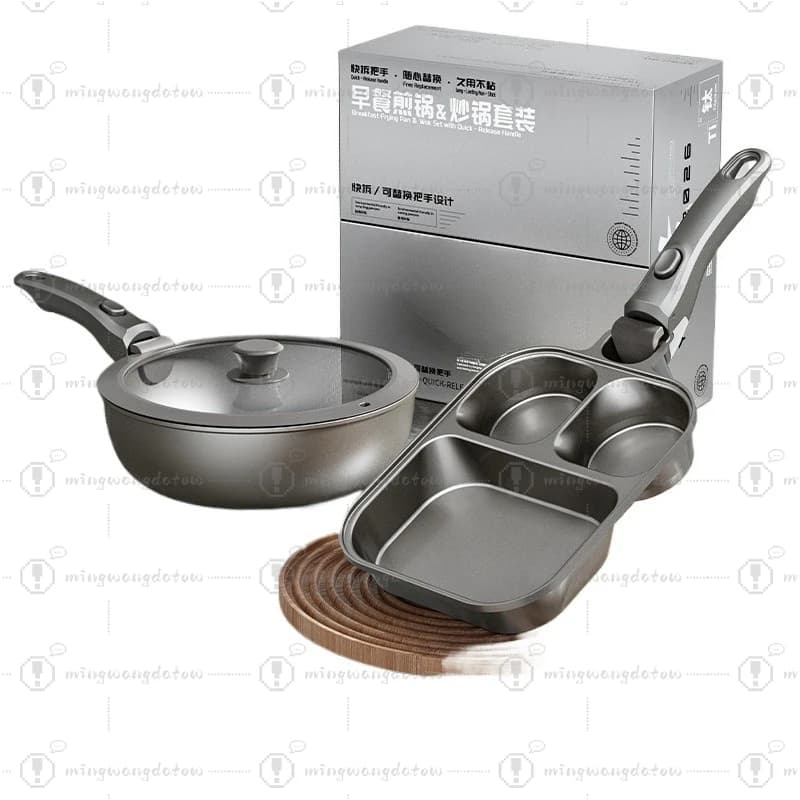 Set di Padelle e Wok Rimovibili in Titanio Dorato 3-in-1, Padella per Colazione Multifunzione per Casa