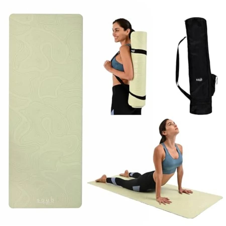 Tappetino Yoga Spesso 5mm Antiscivolo, Superficie per Esercizi, Presa in Gomma Naturale PU, Design Extra Large 183x68 cm, per Pilates
