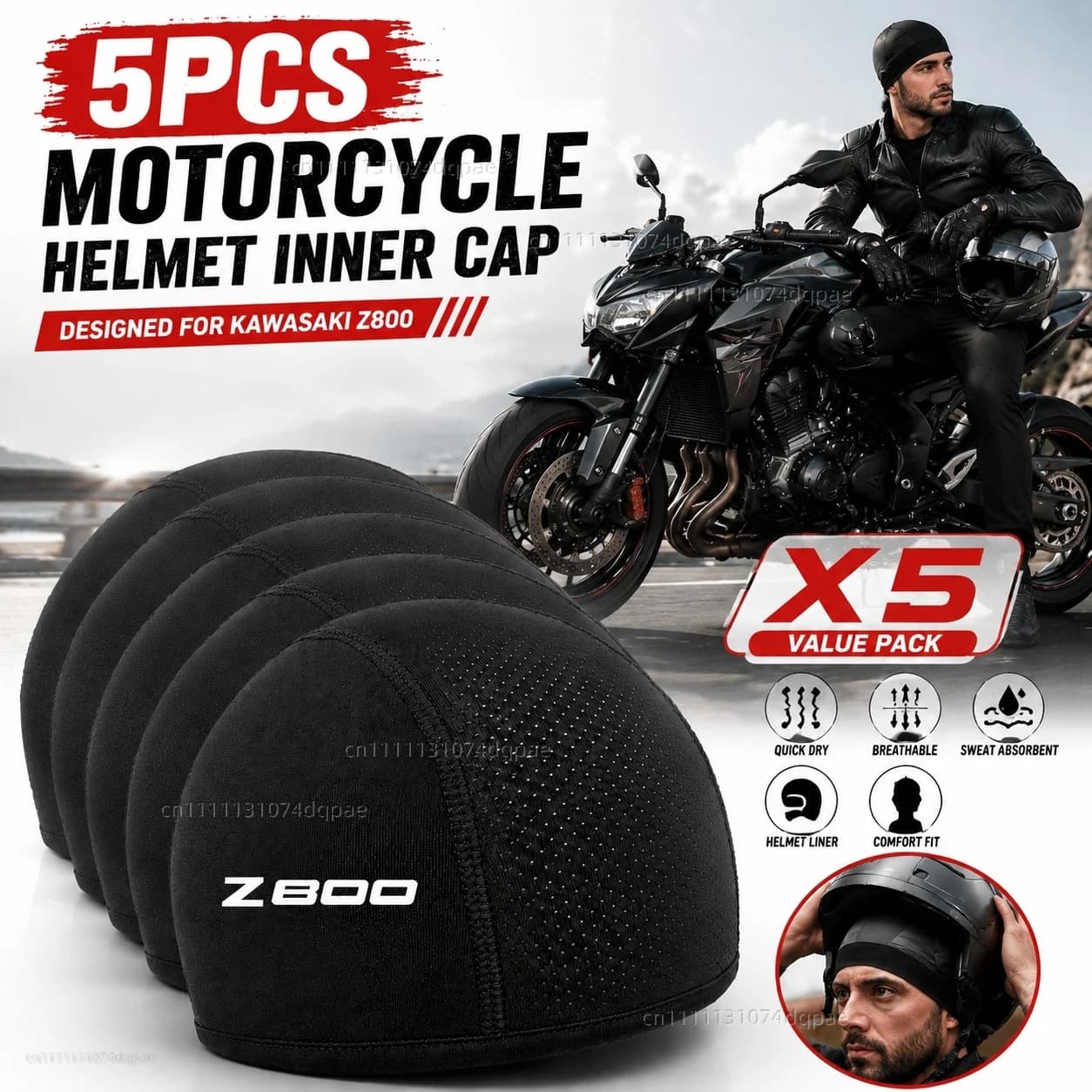 5pcs Motorcycle Helmet Inner Cap Hat Quick Dry Breathable Hat Racing Cap Thin Beanie For Kawasaki Z 800 z800 2013-2016 with Z800