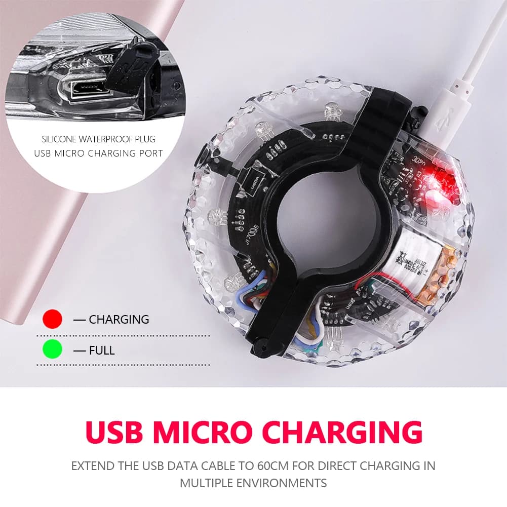 Spia per bicicletta 300mAh Lampada per raggi per mozzo bici USB ricaricabile impermeabile Decorazione di avvertimento di sicurezza universale