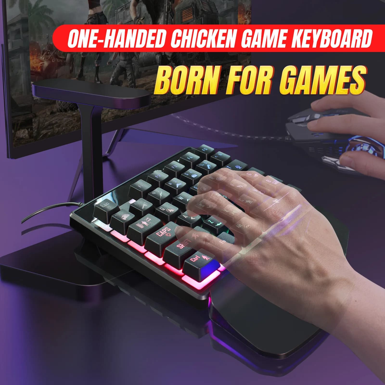 Single Hand Gaming Keyboard, 35 Keys RGB Backlit Mechanical Keypad, Wired One Hand Game Controller for Laptop PC Shooting Games