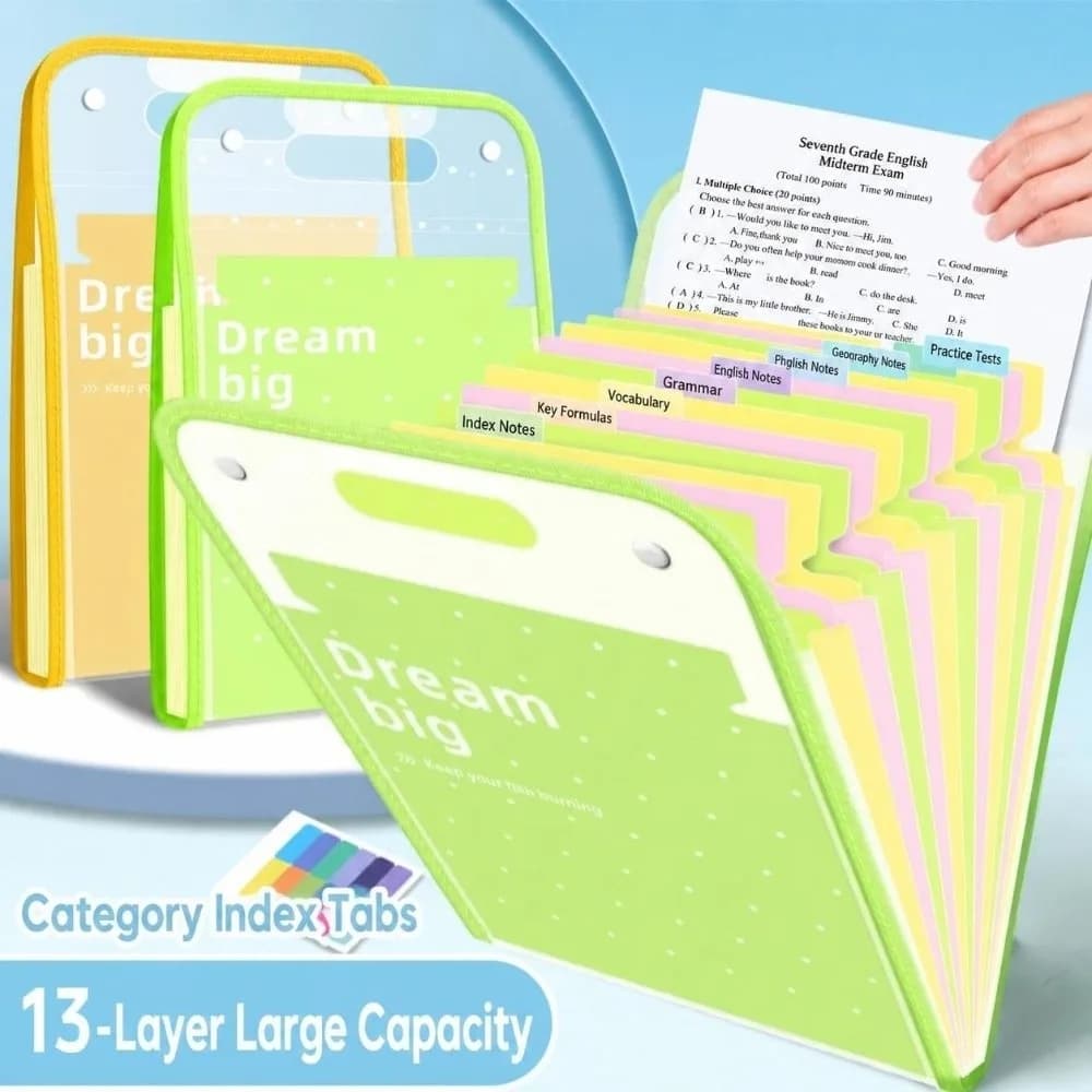 13 Pockets Expanding File Folder Handheld Rainbow Inner Pages Document Organizer Polka Dot Print Exam Paper Holder