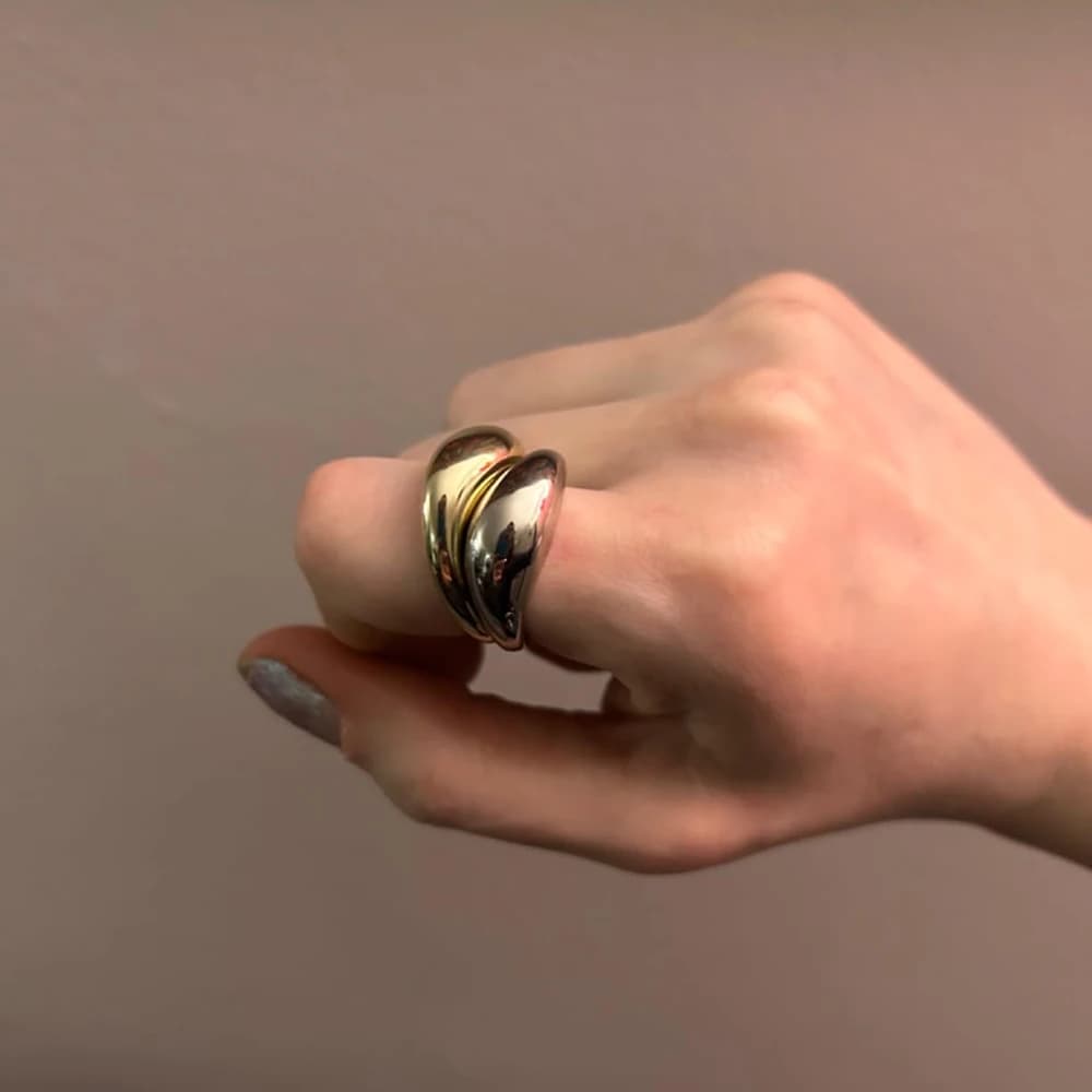 Set di Anelli a Doppia Goccia d'Acqua in Acciaio Inossidabile Impermeabile per Donne, Anello a Goccia Lucido e Voluminoso, Gioielli Minimalisti per Coppie