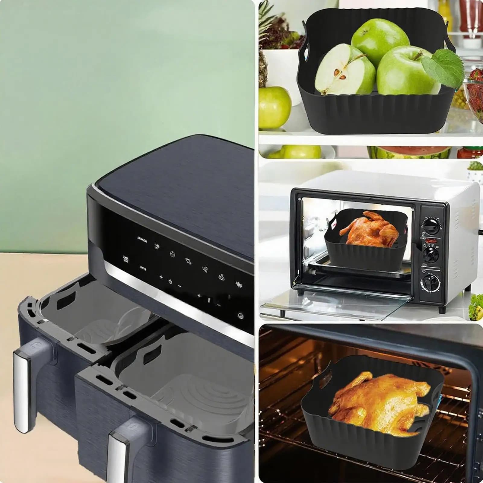 Silicone Liners For Air Fryer Basket Air Fryer Silicone Basket 2 Pieces Non-Stick Reusable Steamer Tray Removable For Cooking