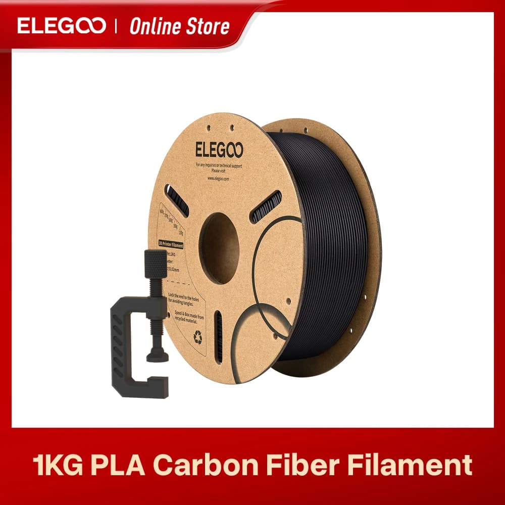 Filament PLA Carbon Fiber ELEGOO 1.75mm Black 1KG, PLA-CF 3D Printer Resistant, Dimensional Accuracy +/- 0.02mm, Compatible with the Most FDM Printers