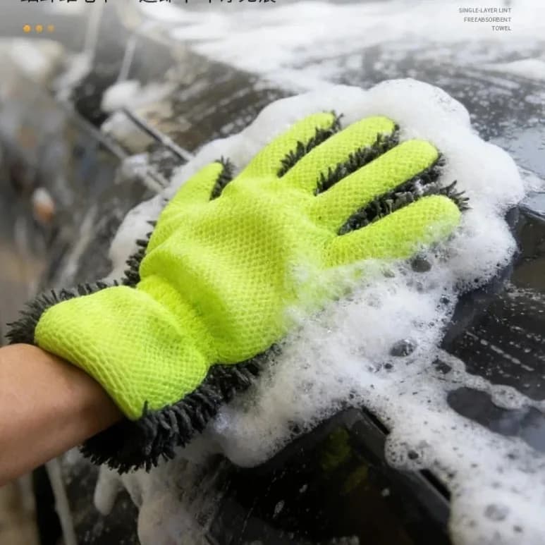5-Finger Double-sided Chenille Microfiber Wash Glove Scratch Resistant Coral Velvet Car Motorcycle Cleaning Sponge Wipe Tool