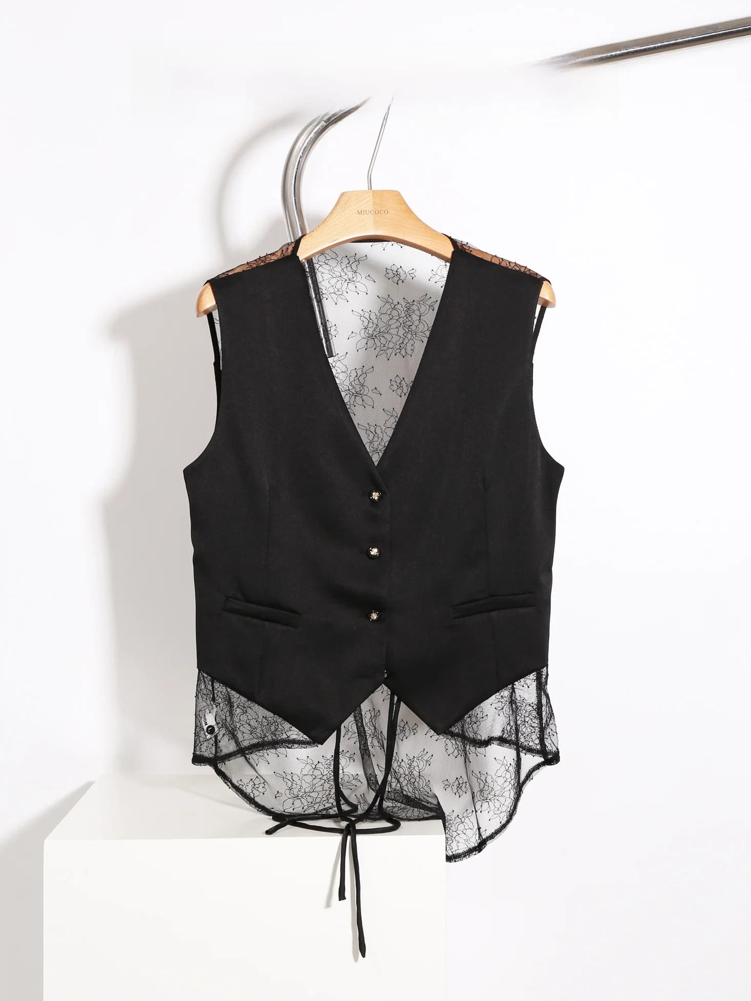 Giacca da Completo Donna Rou Dolle con Scollo a V e Dettagli in Pizzo sul Retro, Gilet da Donna Stile Commuter, Lunghezza Regolare, Chiusura a Bottone Singolo