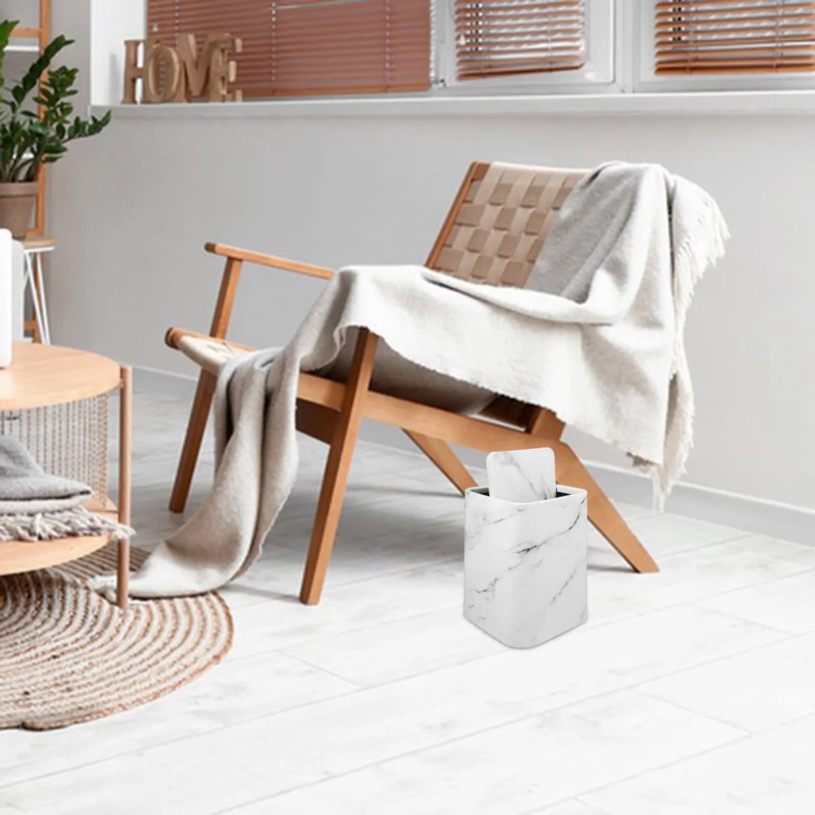 Cestino Moderno con Coperchio Effetto Marmo, Elegante Contenitore per Rifiuti per Soggiorno, Cucina, Bagno, Ufficio