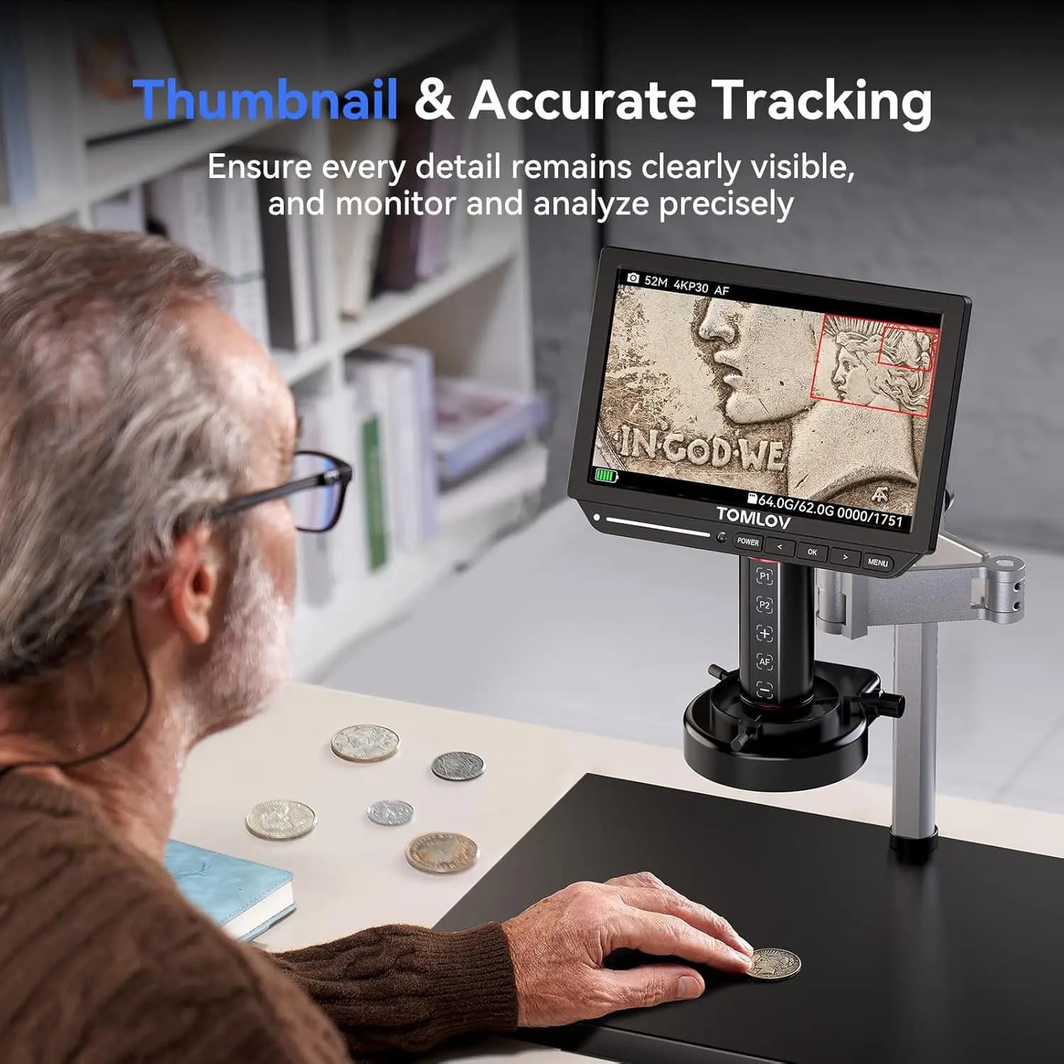 Microscopio Autofocus TOMLOV TM4K-AF Max 10.1" HDMI 4K, Microscopi Digitali con Braccio Flessibile Girevole per Elettronica, PCB, Saldatura e Riparazione Telefoni