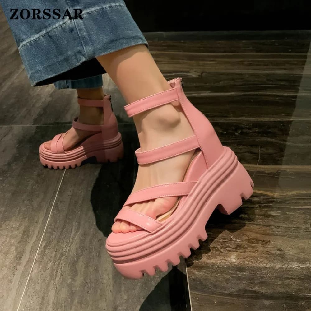 Womens Gladiator Platform Wedge Heel Sandals Open Toe Ankle Strap Patent Leather Chunky Sole Shoes for Summer Party Daily Wear