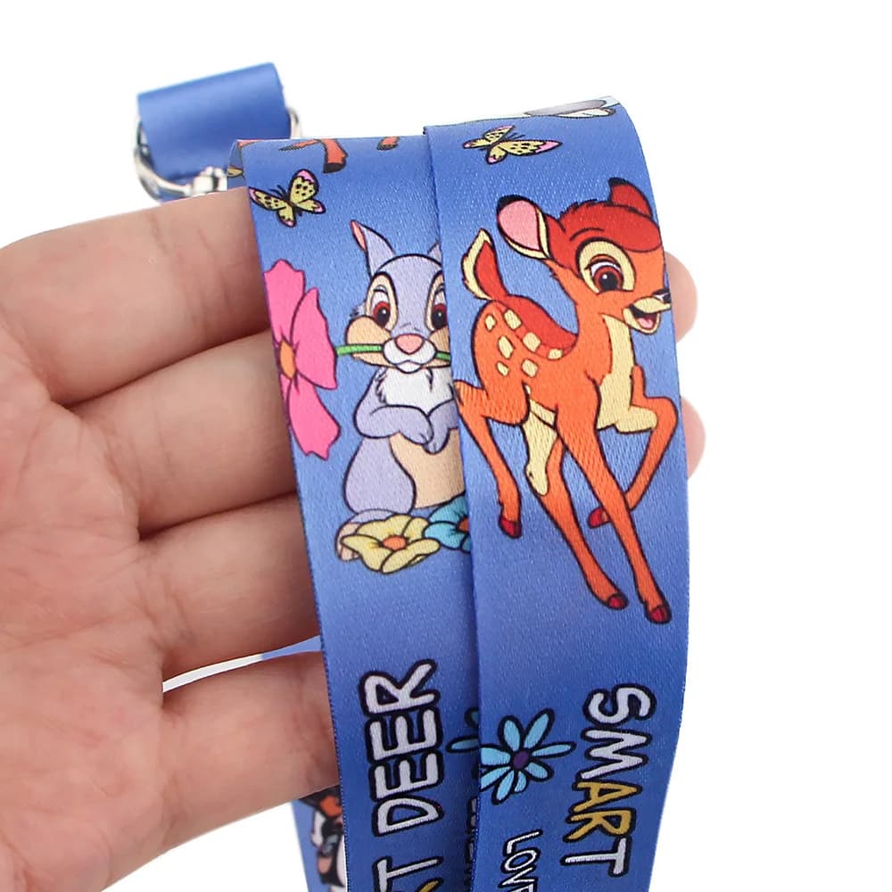 Cartoon Bambi Cinghie per il collo Cordino Portachiavi ID Copertina della carta di credito Pass Portachiavi per cellulare Porta badge Accessori per gioielli