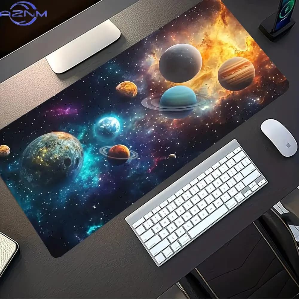 Colorful Galaxy Planet Gaming Mousepad, Large Desk Mat Laptop Keyboard Carpet, PC Gamer Computer‑Accessories Non‑Slip Rug