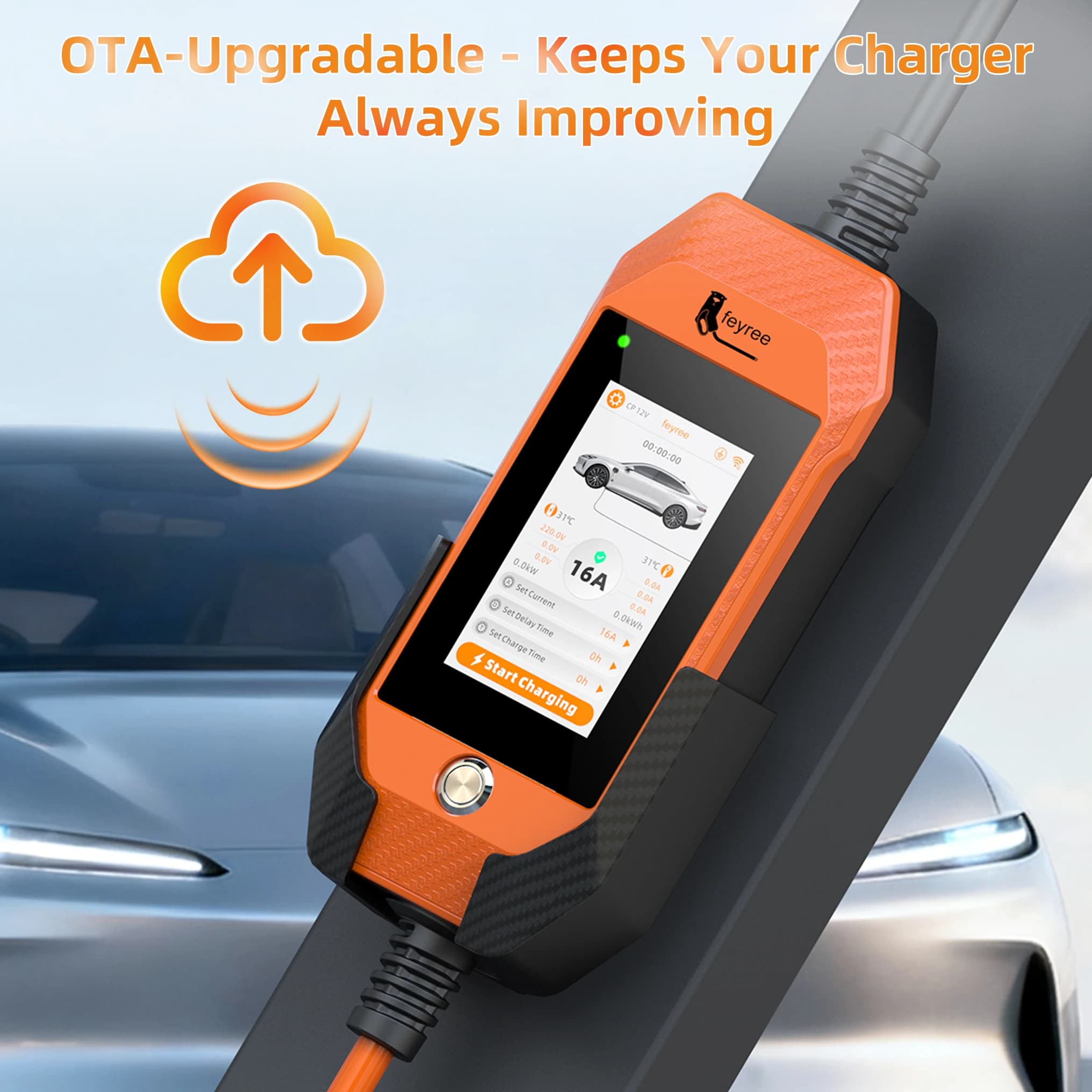 feyree 1Phase 4.3in Touchscreen With WiFi APP Control with Box Holder For EV Car Charger Portable3.5kW 16A EV Charger For Tesla