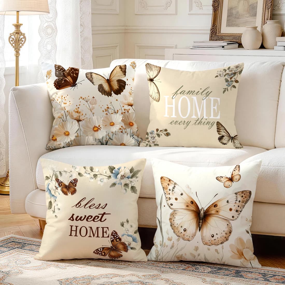 Flowers Butterfly Family Quotes Cushions Pillowcase Polyester Cushion Cover Throw Pillow Pillowcover Home Car Sofa Decor