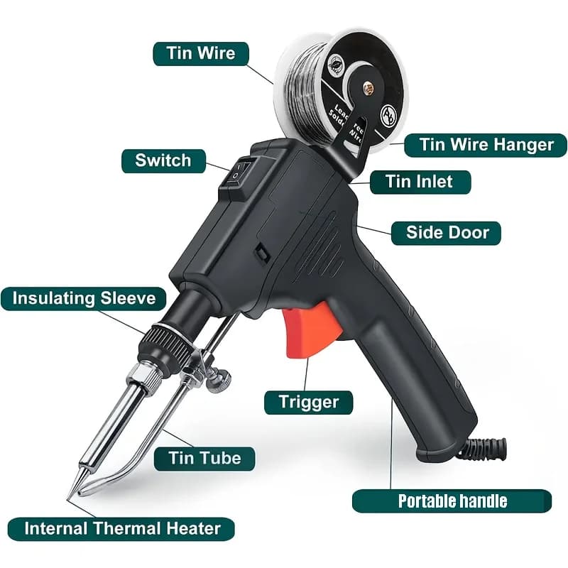 Pistola per saldatura automatica portatile con staffa in gomma regolabile per circuiti stampati, saldatore manuale per pistola di stagno per riparazione fai-da-te